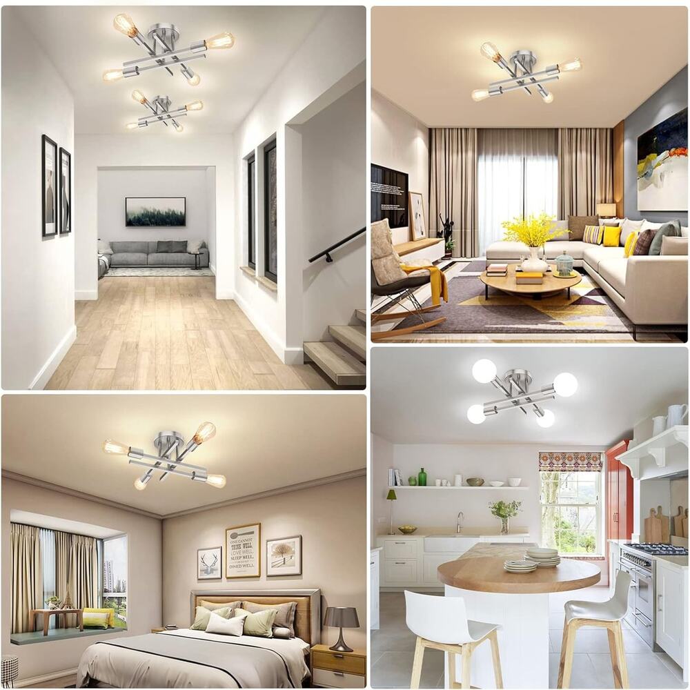 Brushed Nickle Semi Flush Mount Ceiling Lights, 4-Light Modern Industrial - Picture 7 of 7